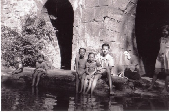 De gauche à droite : Raphaël Frèche, Viviane Frèche, Alphonse Chapuis, François Chapuis et Roger Chapuis. Debout : Hélène Frèche